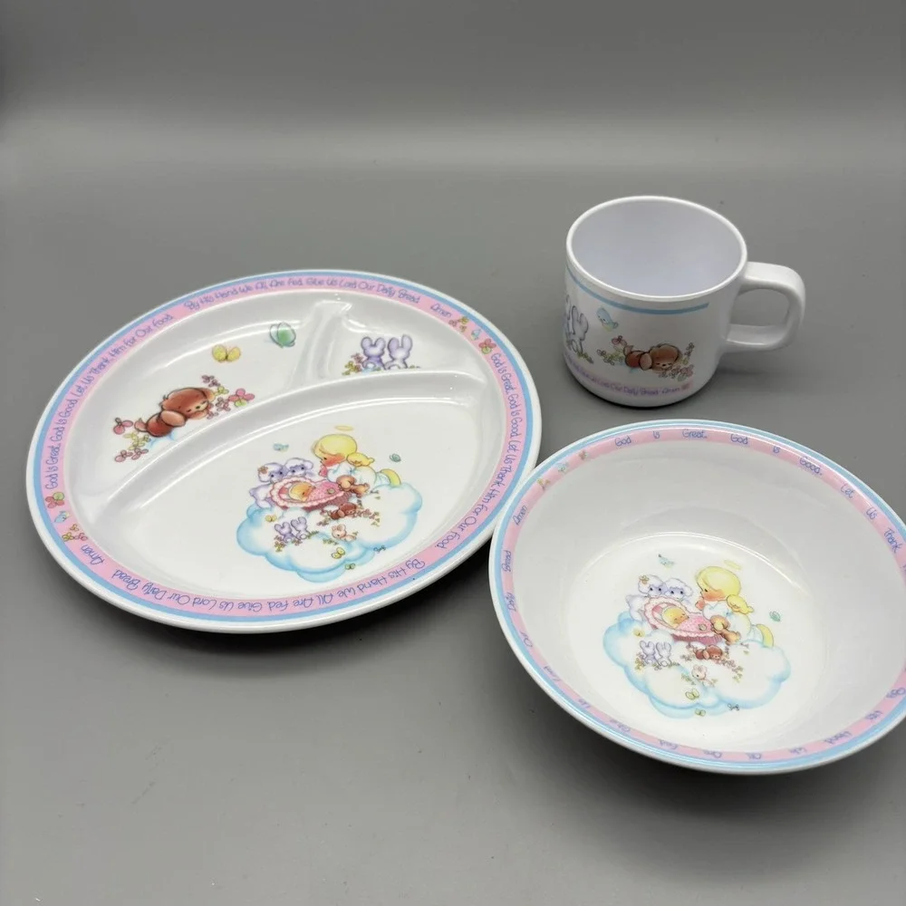 Precious Moments 3-Piece‎ Melamine Dinner set Enesco Vintage Baby feeding 1987